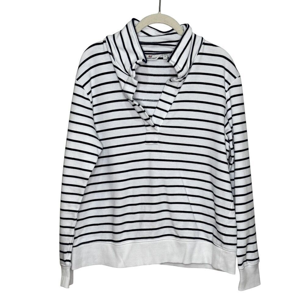 Vineyard Vines Sweatshirt Womens Small White Navy Striped Funnel Neck Pullover